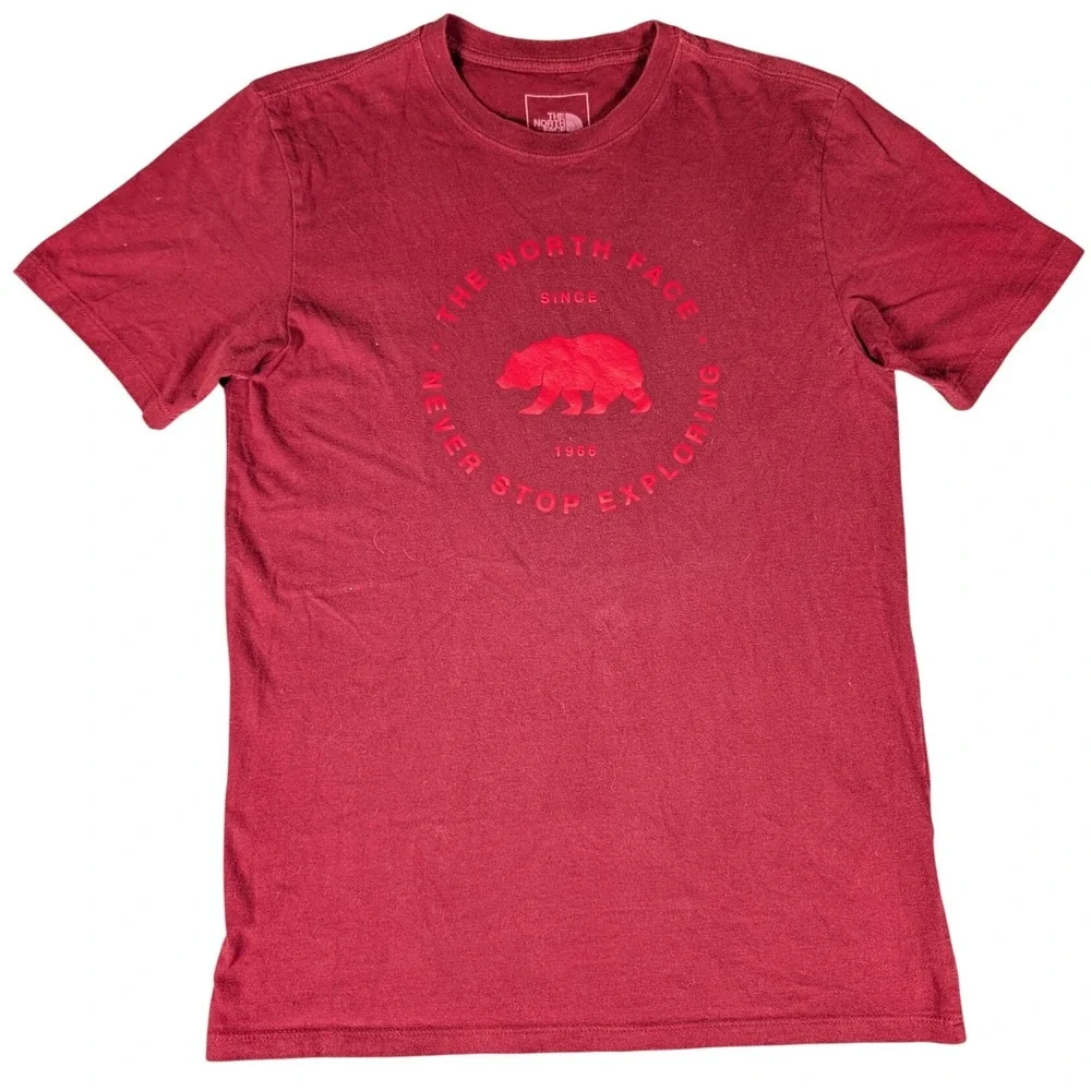 The North Face Mens Burgundy California Bear Graphic T-Shirt Short Sleeve Logo